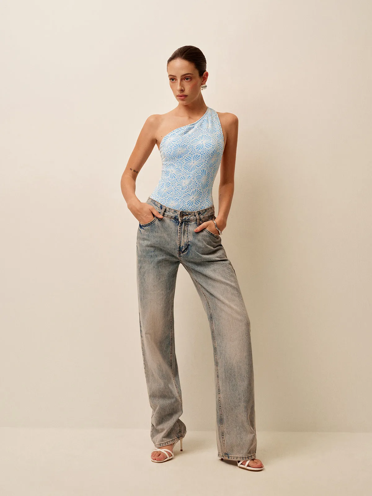 Asymmetrical Lace Cutout Back One-Piece sold by COMMENSE product image thumbnail 2