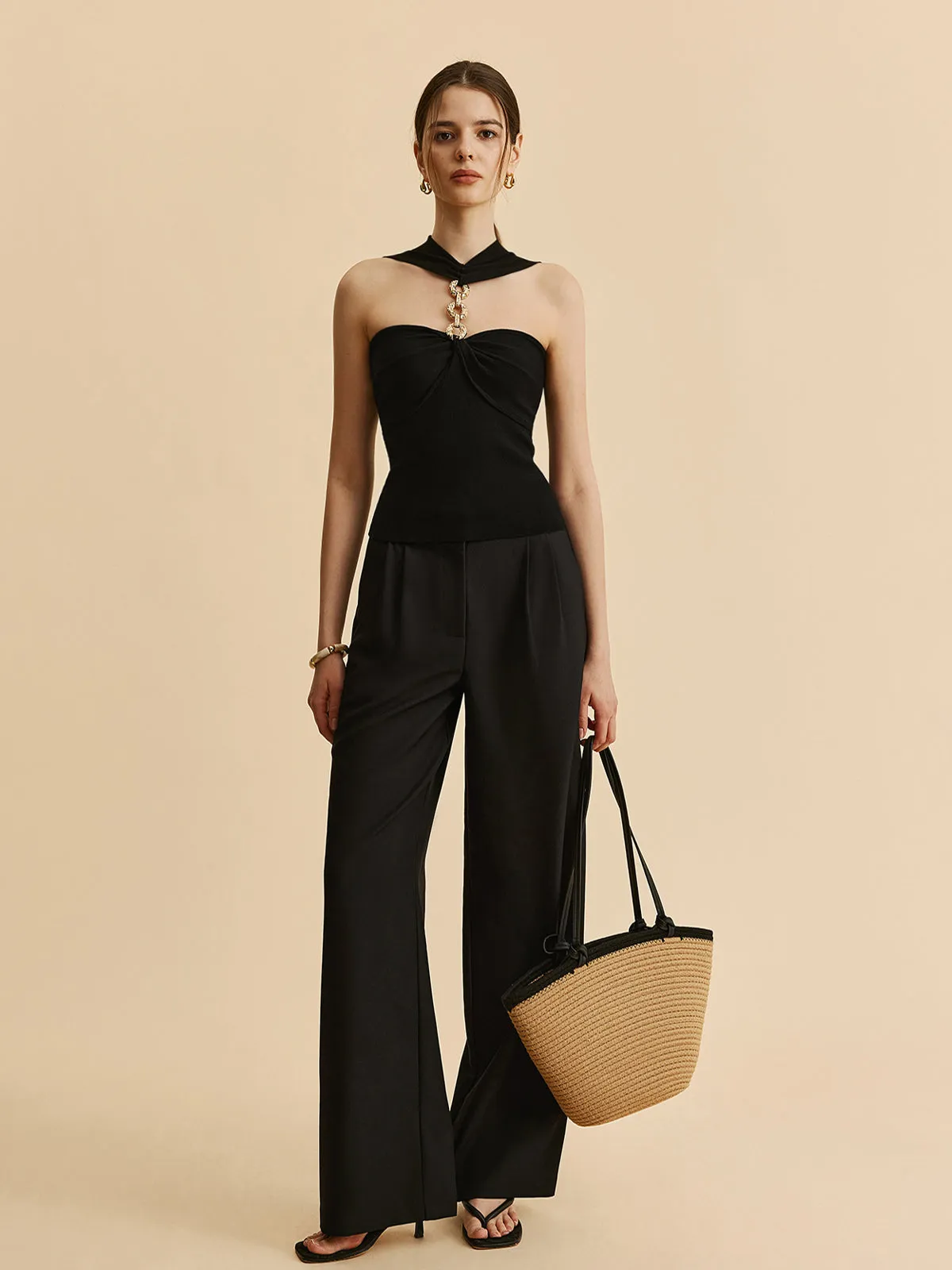 Halter Neck Chain Detail Knit Top sold by COMMENSE product image thumbnail 3