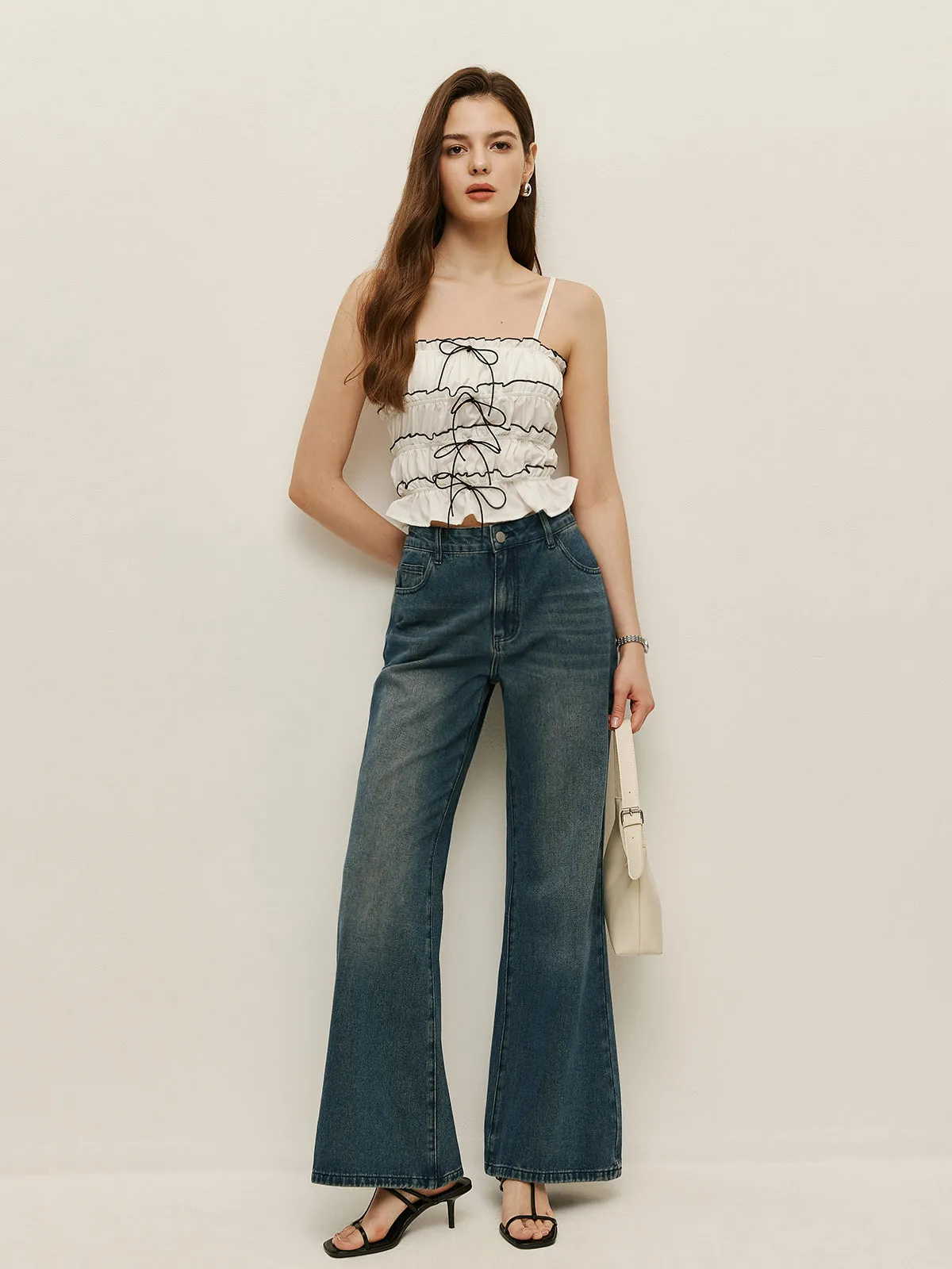 Ruched Contrast Trim Lace-Up Cami sold by COMMENSE product image thumbnail 2