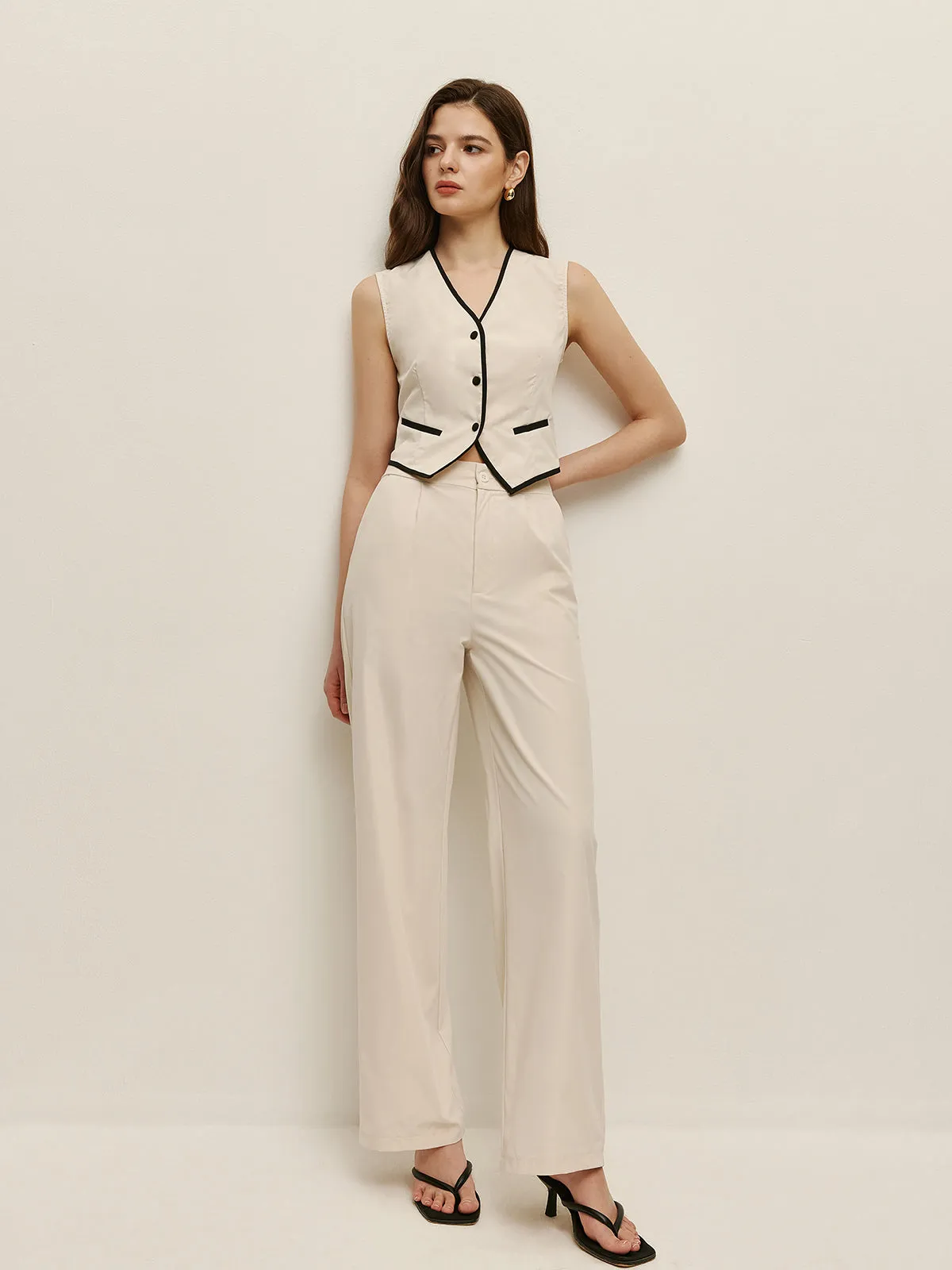Contrast Trim Vest Pants Set sold by COMMENSE product image thumbnail 5