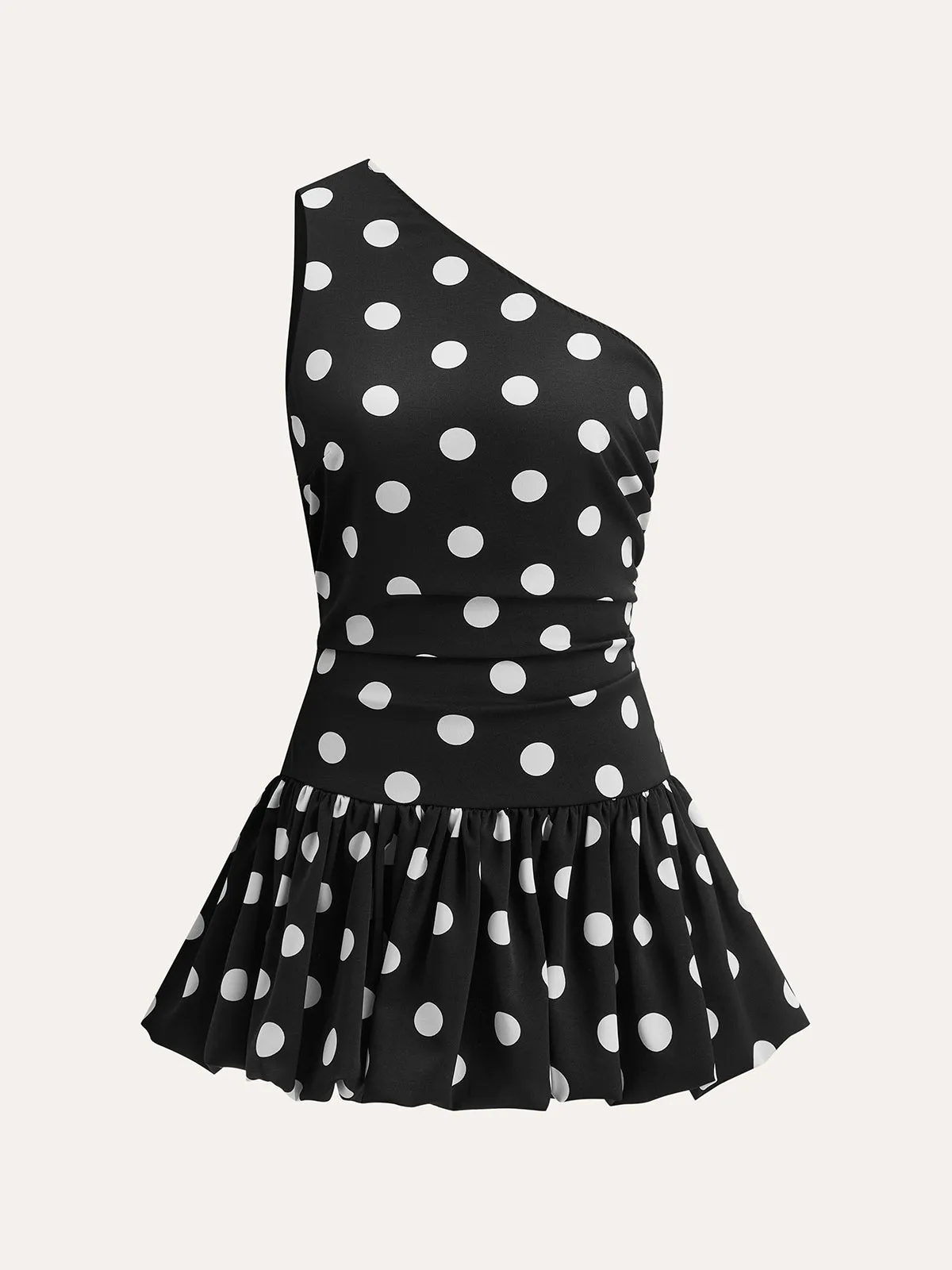 One-Shoulder Polka Dot Peplum Dress sold by COMMENSE