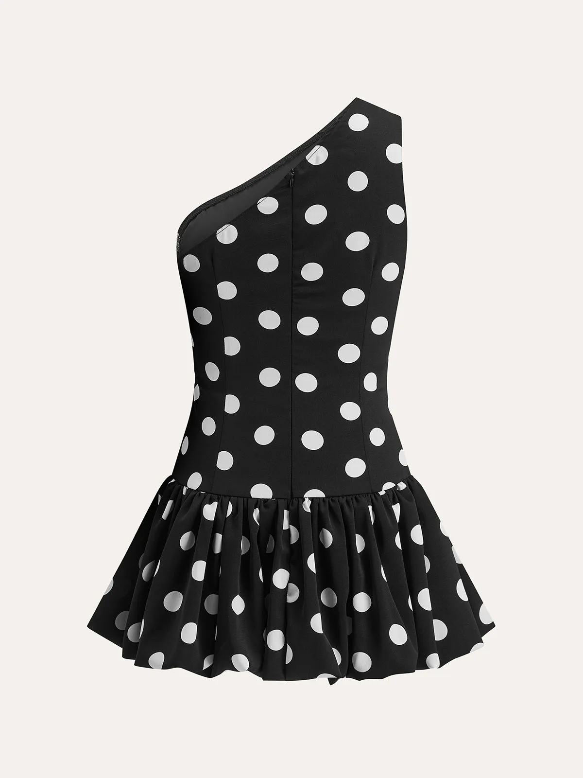 One-Shoulder Polka Dot Peplum Dress sold by COMMENSE product image thumbnail 2