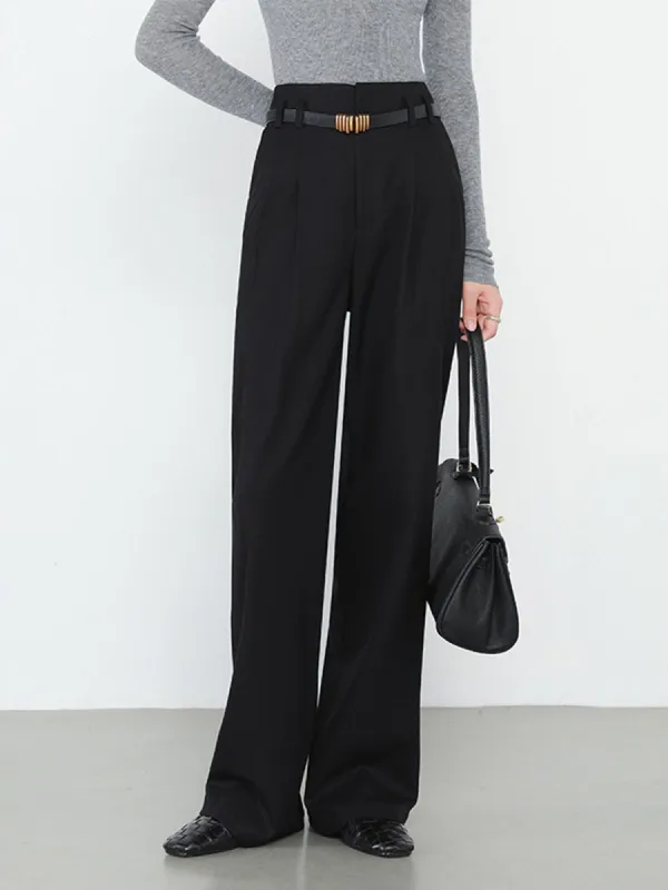 Middle Waist Pleated Zip Straight Leg Pants sold by COMMENSE