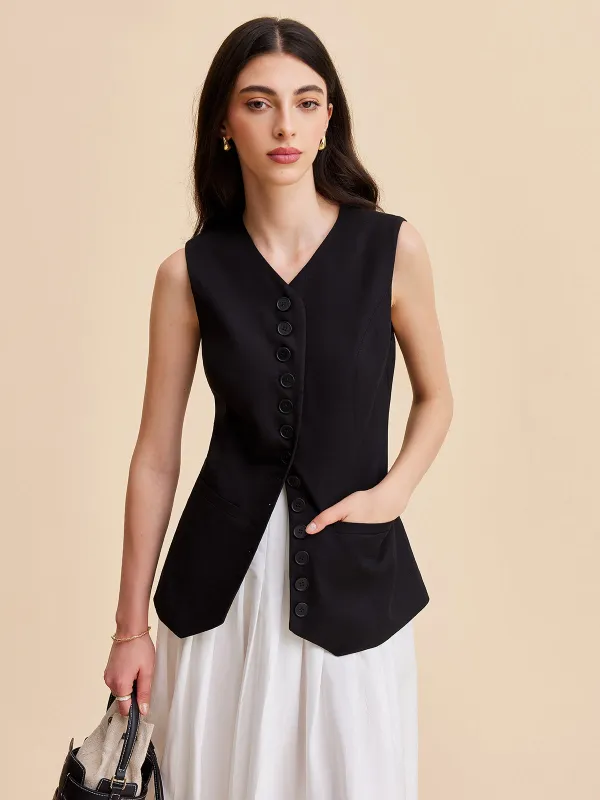 Linen & Cotton Buttoned Vest sold by COMMENSE