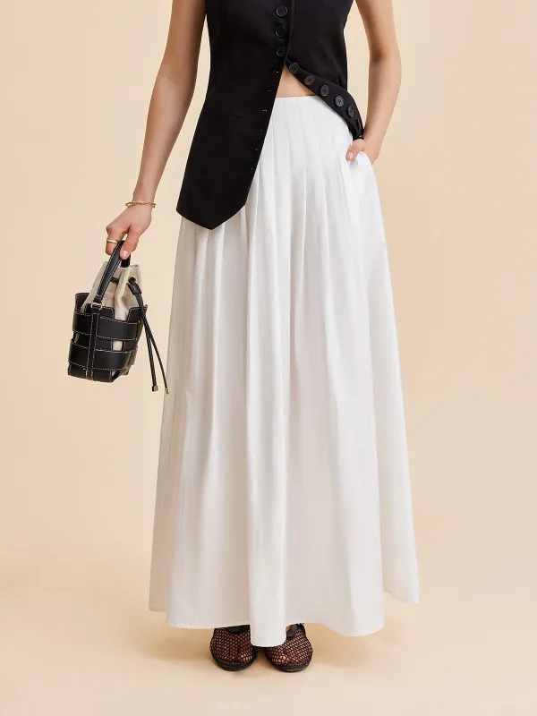 Pleated Cotton A-Line Skirt sold by COMMENSE