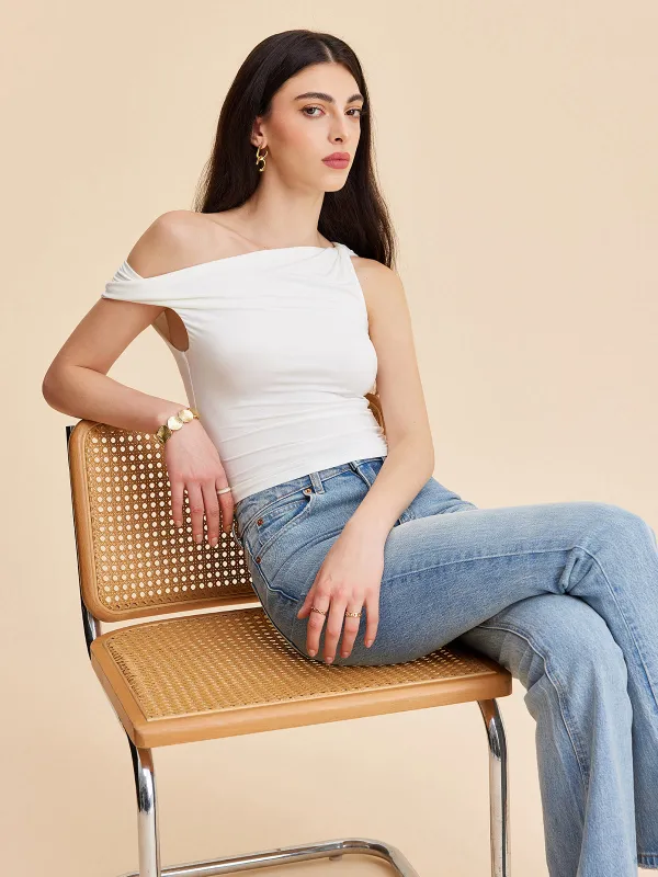 Asymmetrical One-Shoulder Top sold by COMMENSE