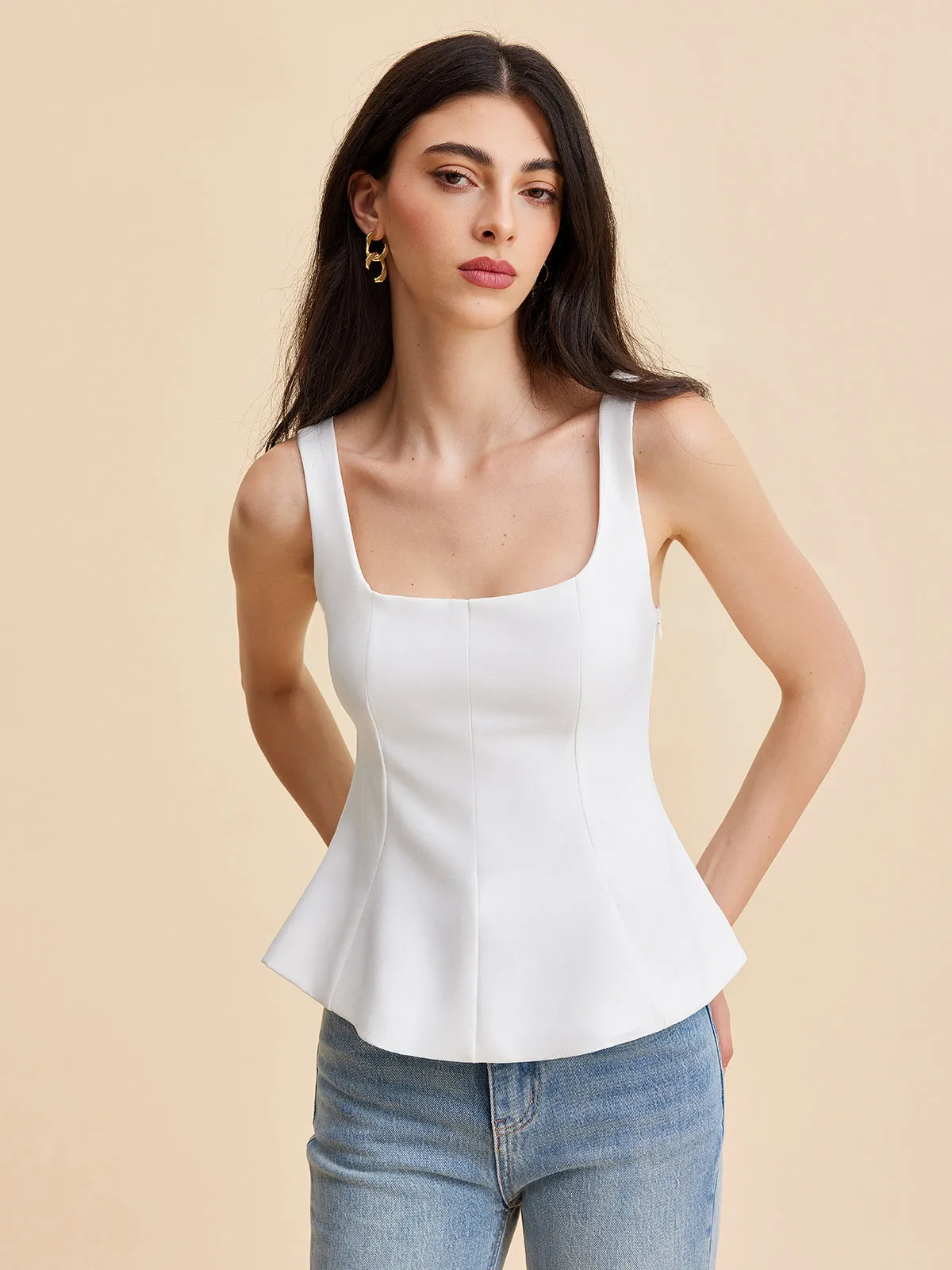 Square Neck Peplum Tank Top sold by COMMENSE product image thumbnail 3