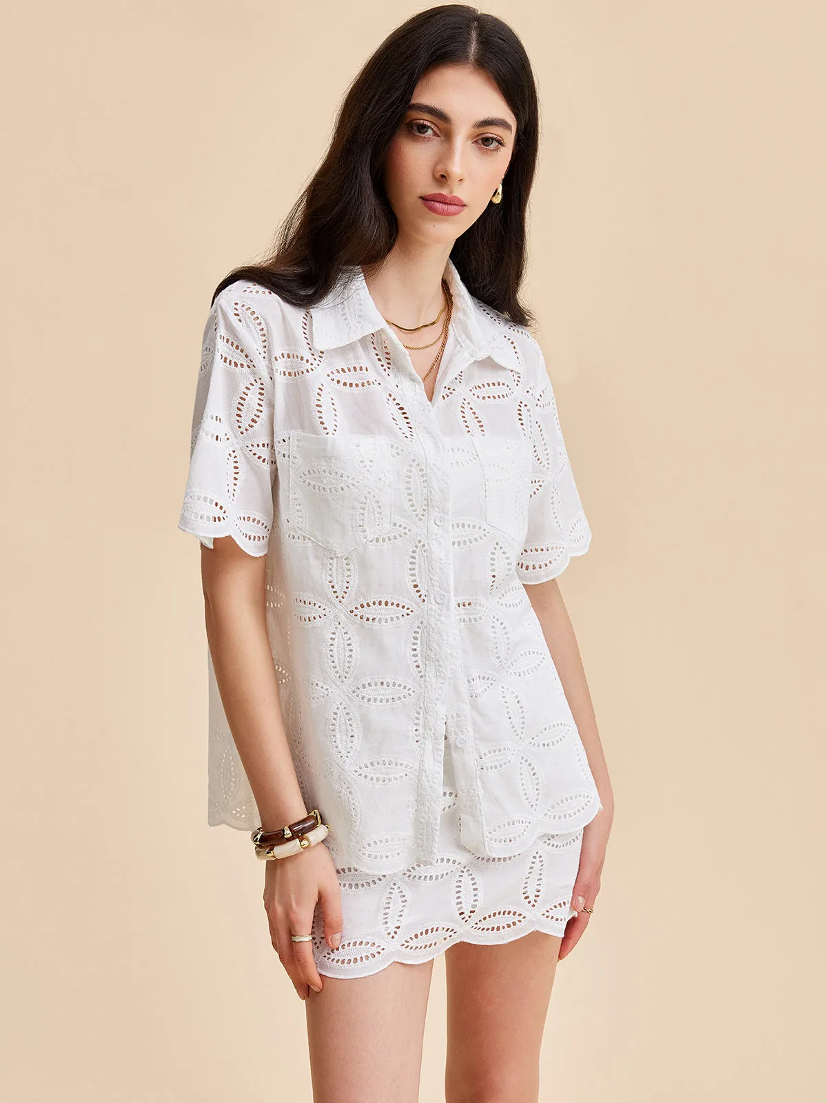 Cotton Eyelet Embroidered Skirt Set sold by COMMENSE product image thumbnail 5