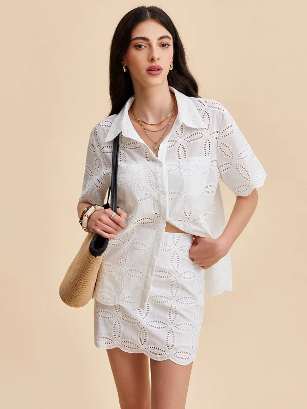 Cotton Eyelet Embroidered Skirt Set sold by COMMENSE