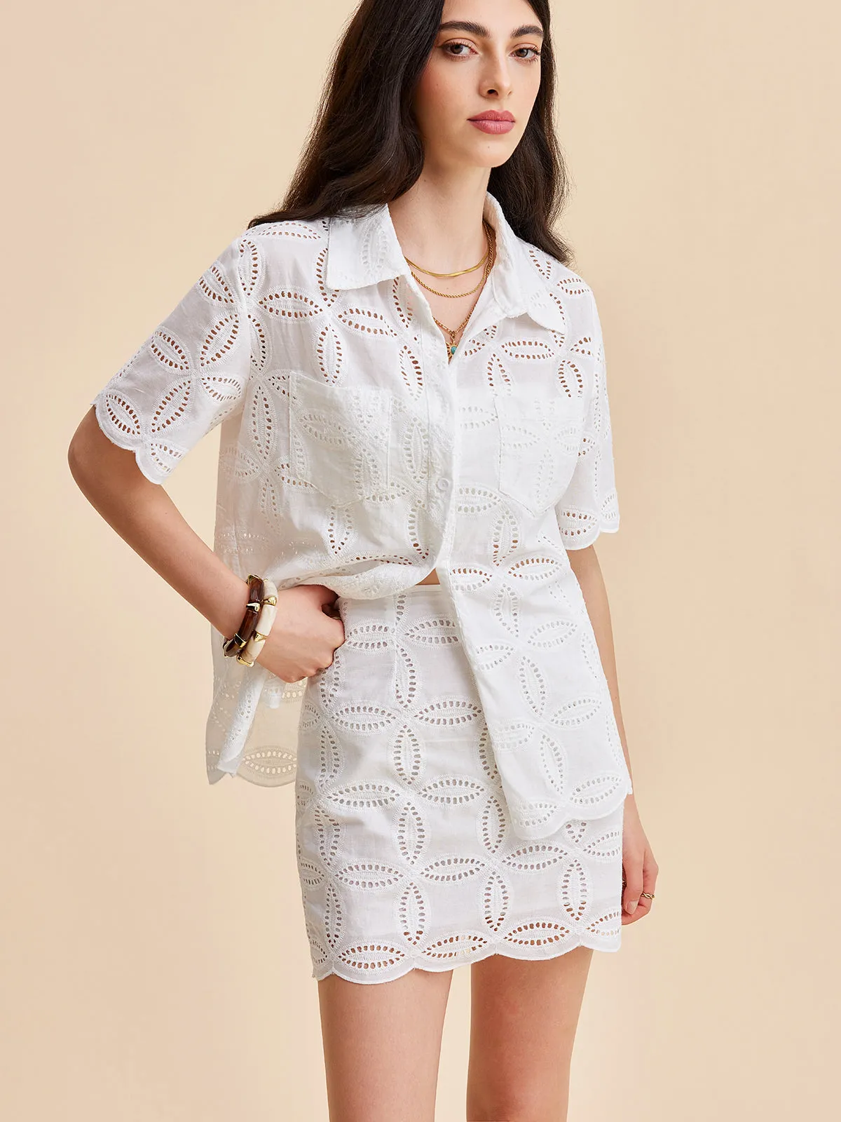 Cotton Eyelet Embroidered Skirt Set sold by COMMENSE product image thumbnail 4