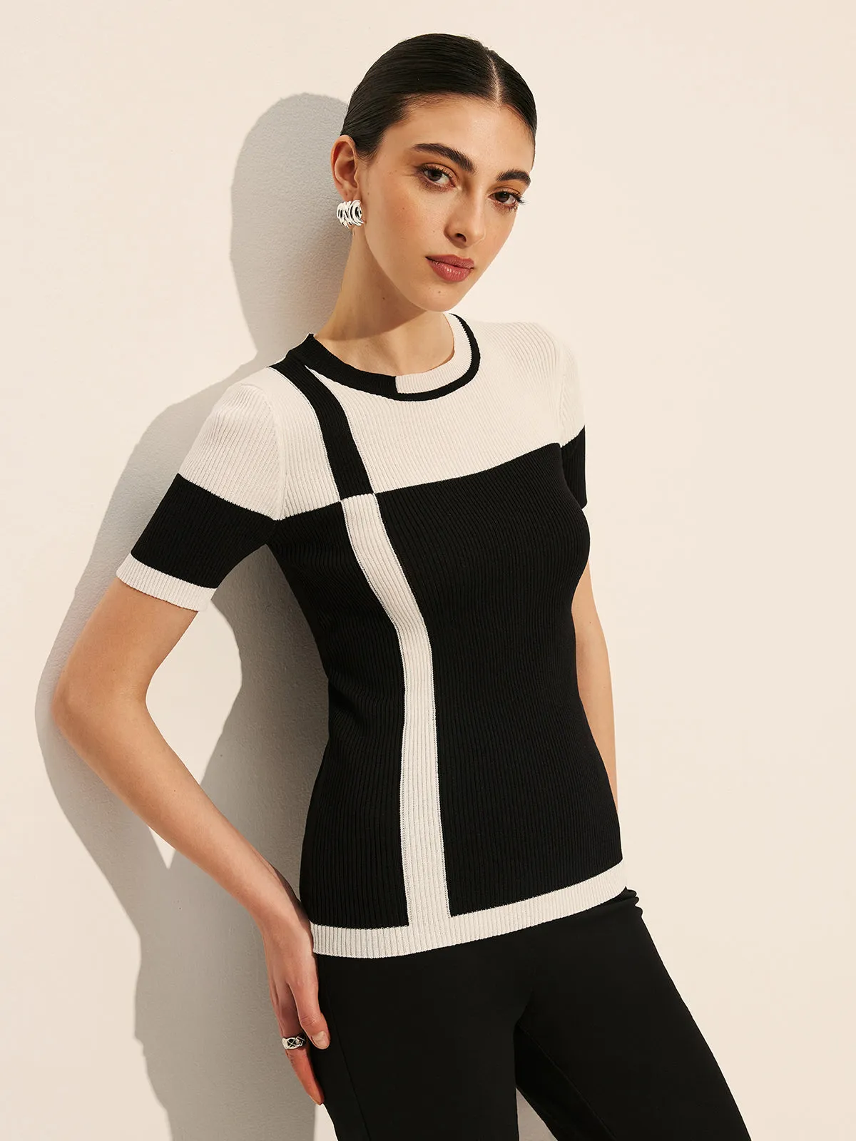 Color Block Ribbed Knit Top sold by COMMENSE product image thumbnail 2