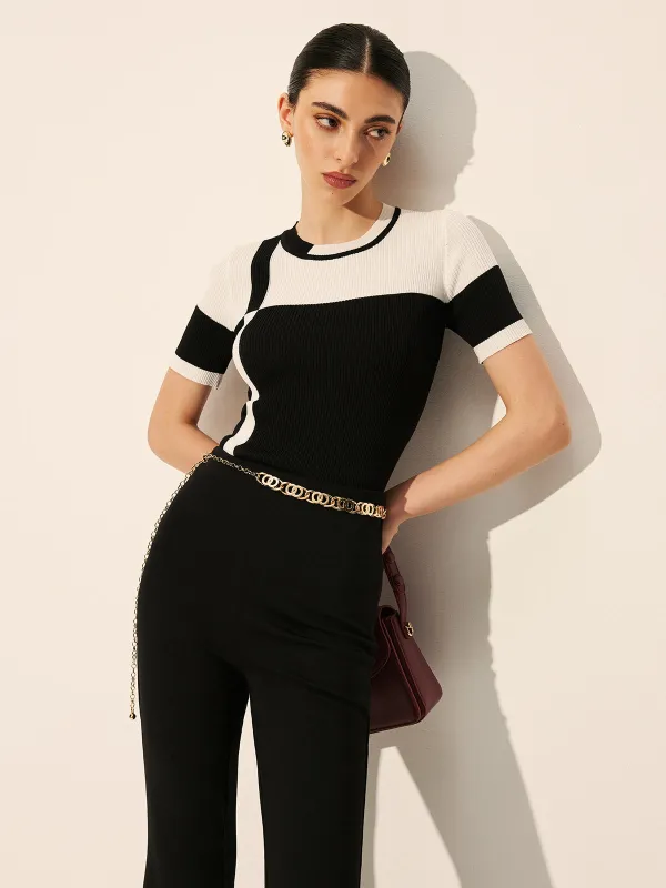 Color Block Ribbed Knit Top sold by COMMENSE