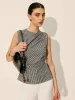 Gingham Ruched Sleeveless Top sold by COMMENSE