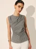Gingham Ruched Sleeveless Top sold by COMMENSE