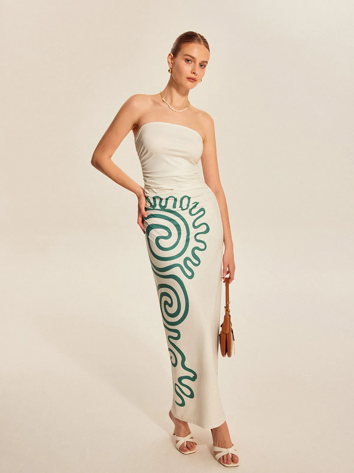 Strapless Ruched Print Dress sold by COMMENSE product image thumbnail 3