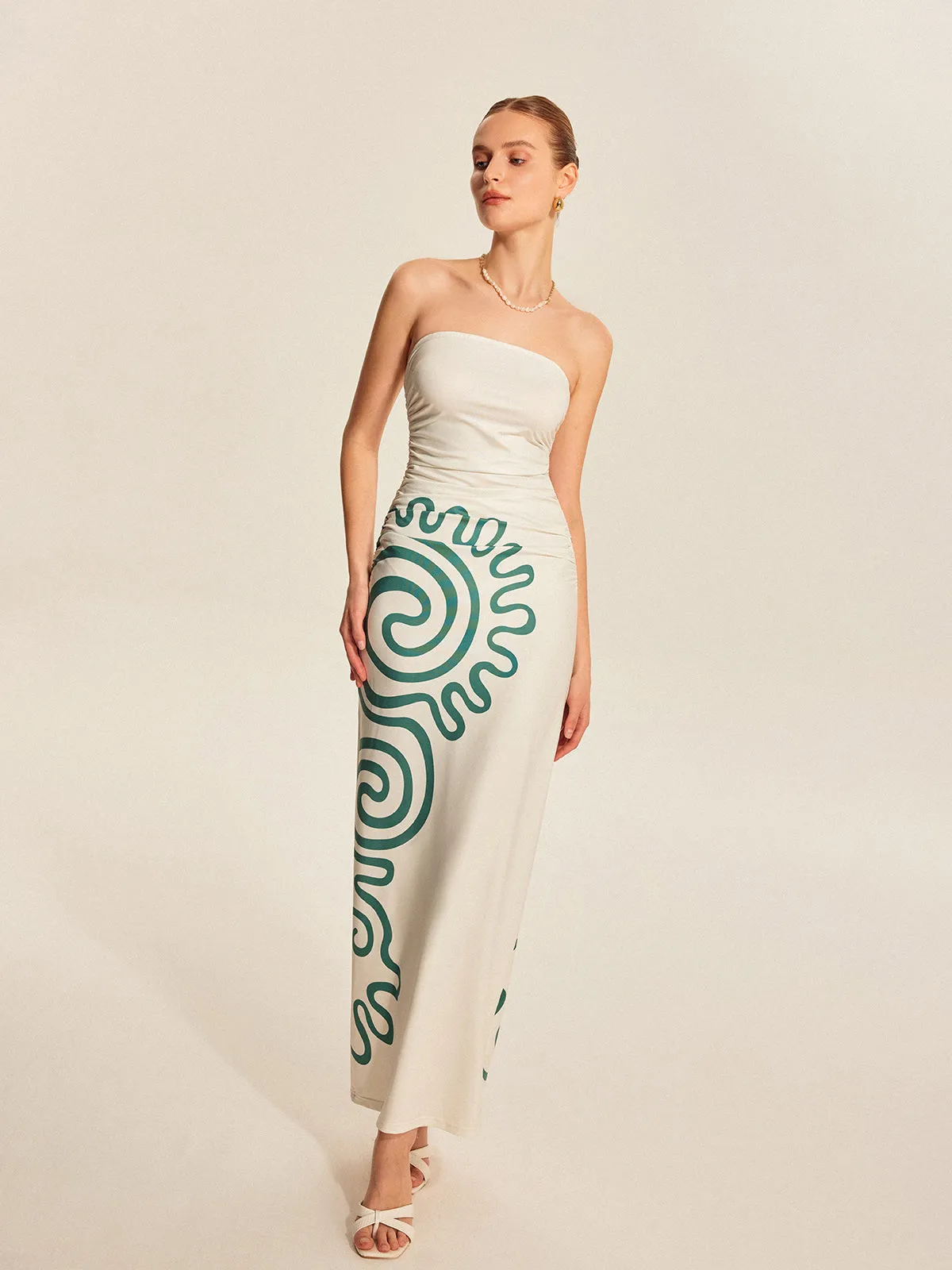 Strapless Ruched Print Dress sold by COMMENSE product image thumbnail 4