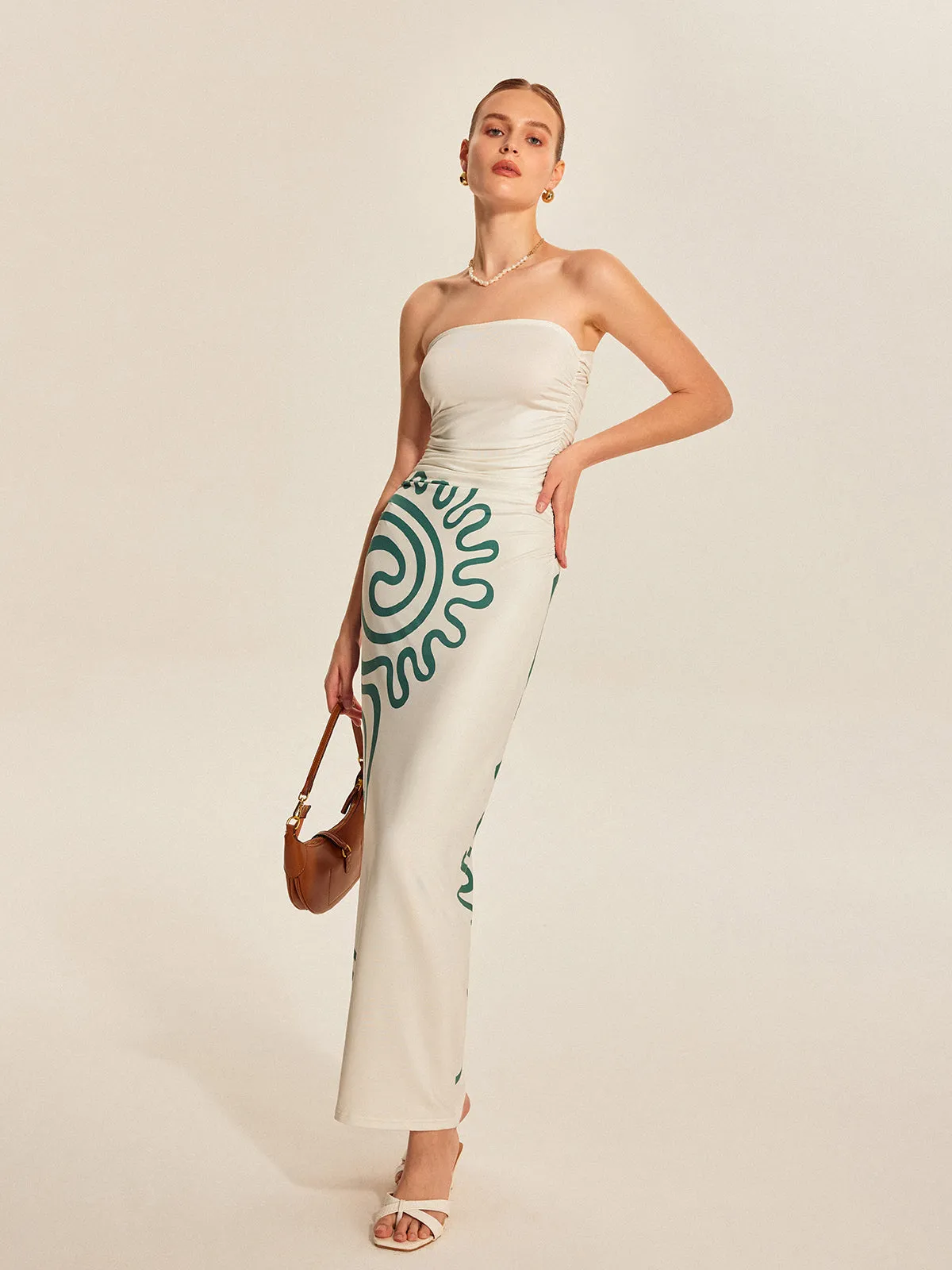 Strapless Ruched Print Dress sold by COMMENSE