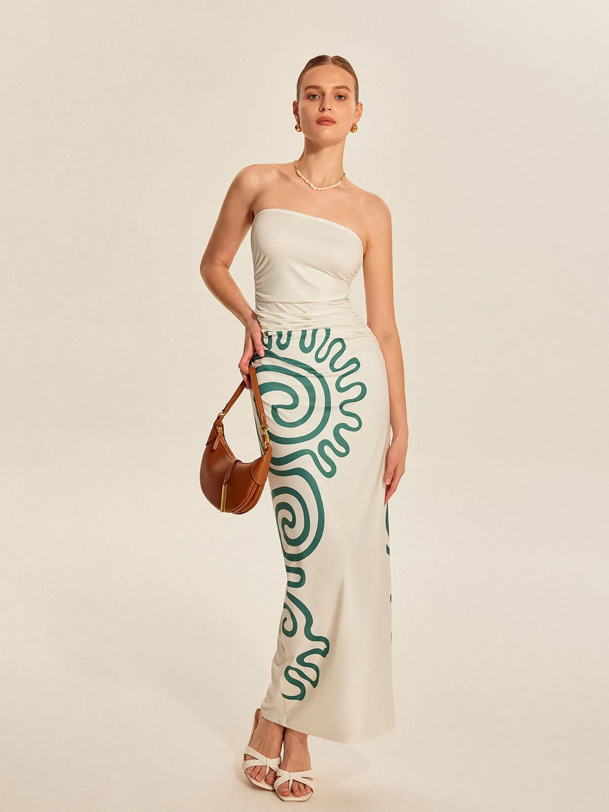 Strapless Ruched Print Dress sold by COMMENSE product image thumbnail 2