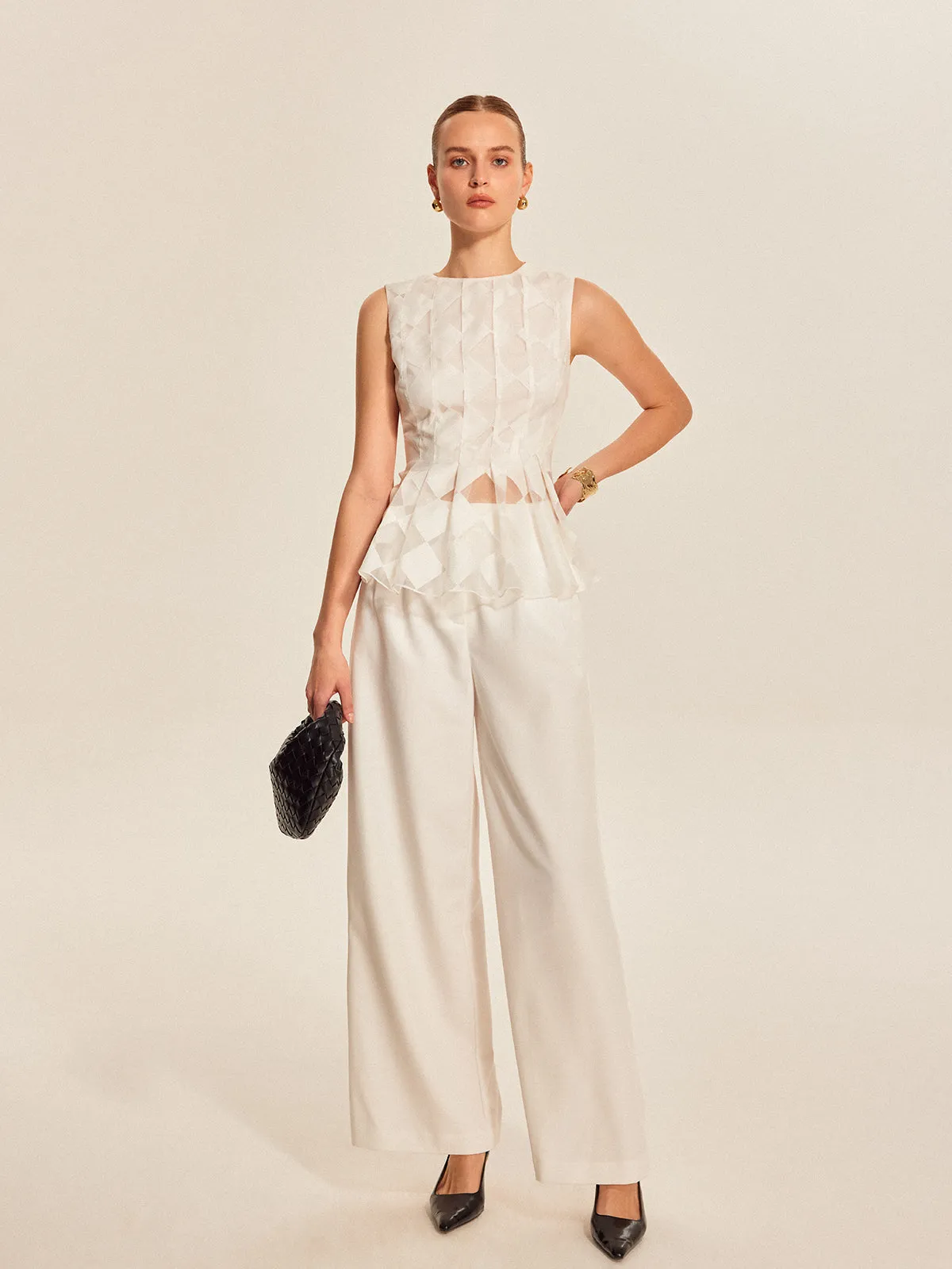 Semi-Sheer Geometric Peplum Top sold by COMMENSE product image thumbnail 3