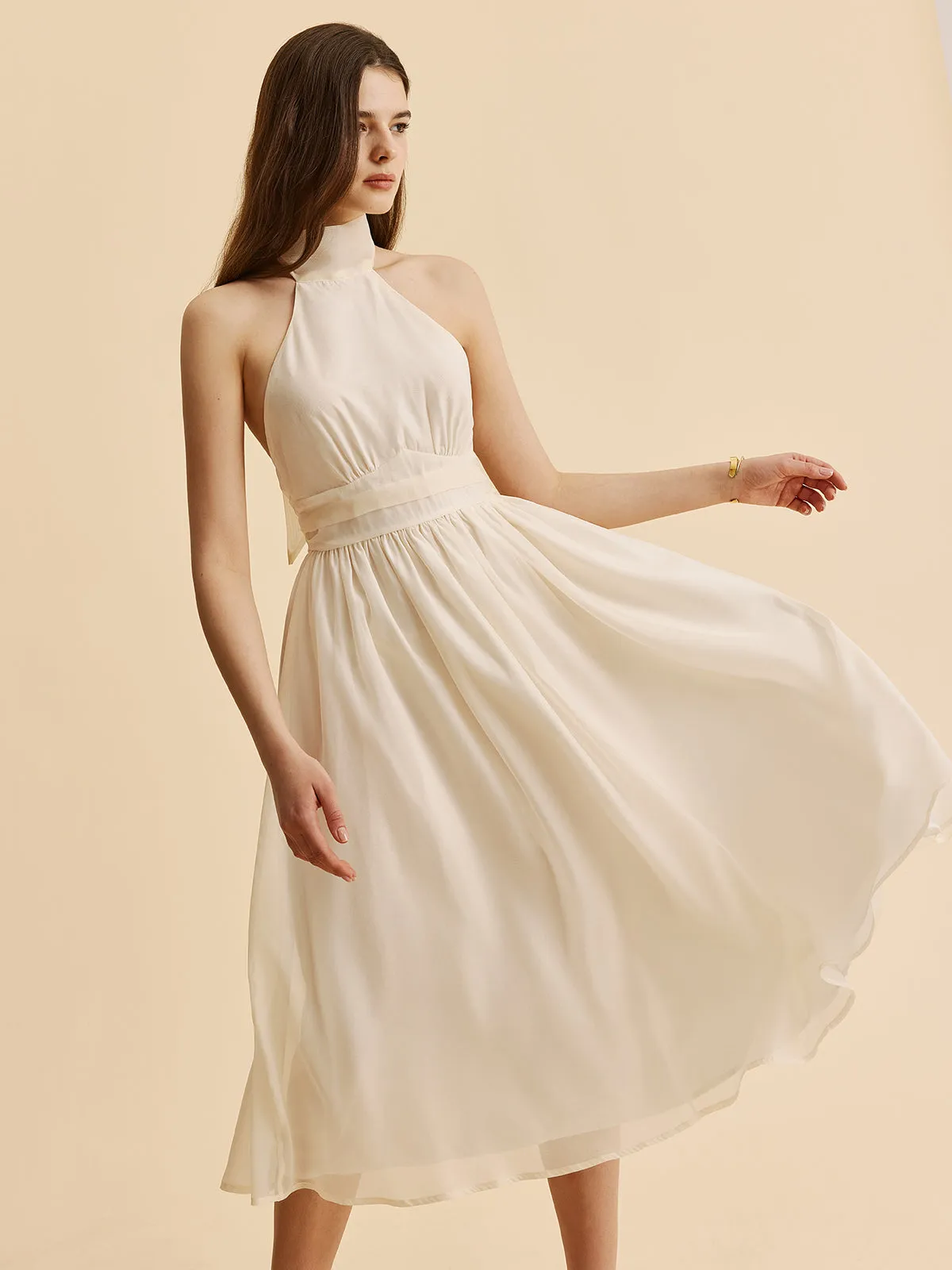 Tie-Back Halter A-Line Dress sold by COMMENSE