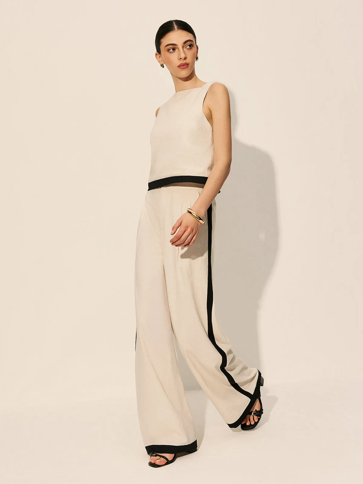 Linen & Cotton Zipper Contrast Binding Pant Set sold by COMMENSE product image thumbnail 5