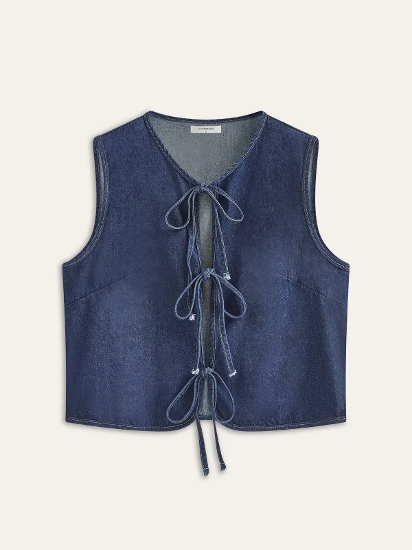 Vintage Denim Tie Vest sold by COMMENSE