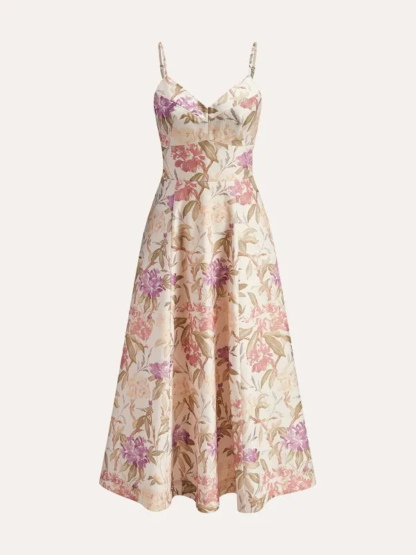 Romantic Floral A-Line V-Neck Cami Dress sold by COMMENSE