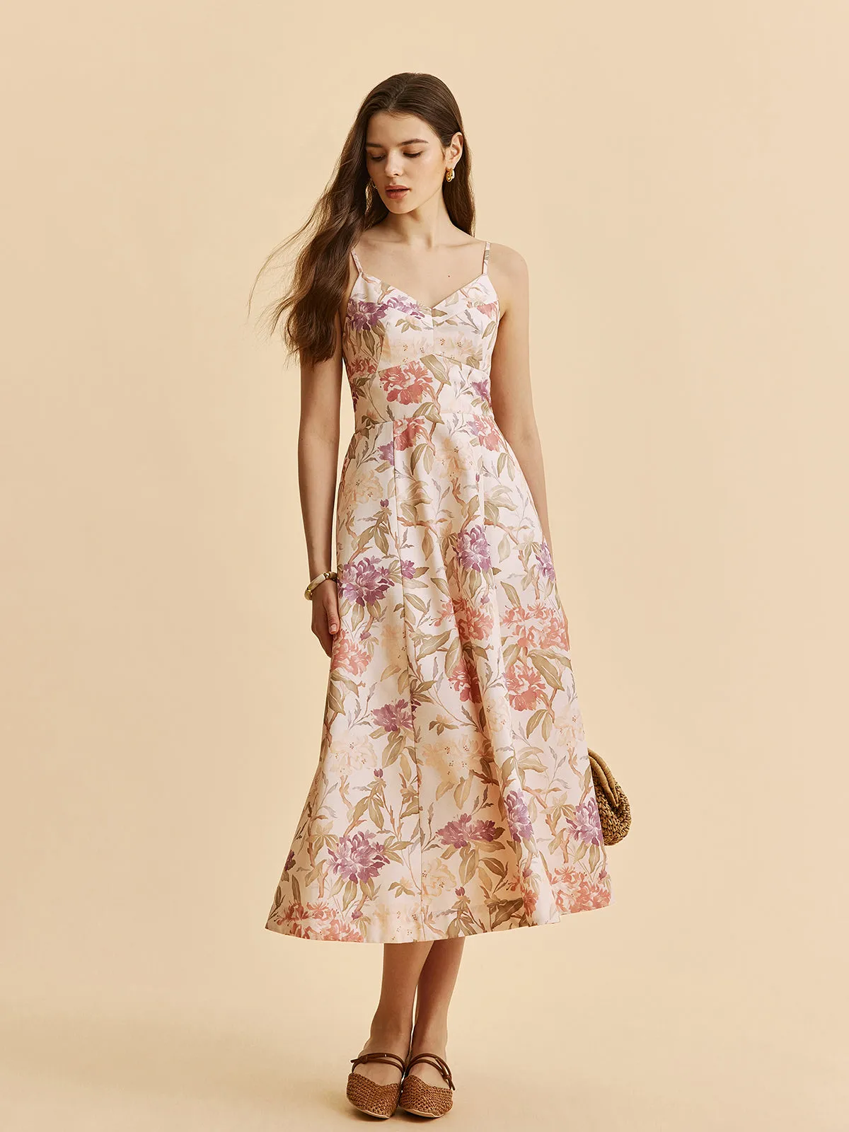 Romantic Floral A-Line V-Neck Cami Dress sold by COMMENSE product image thumbnail 5
