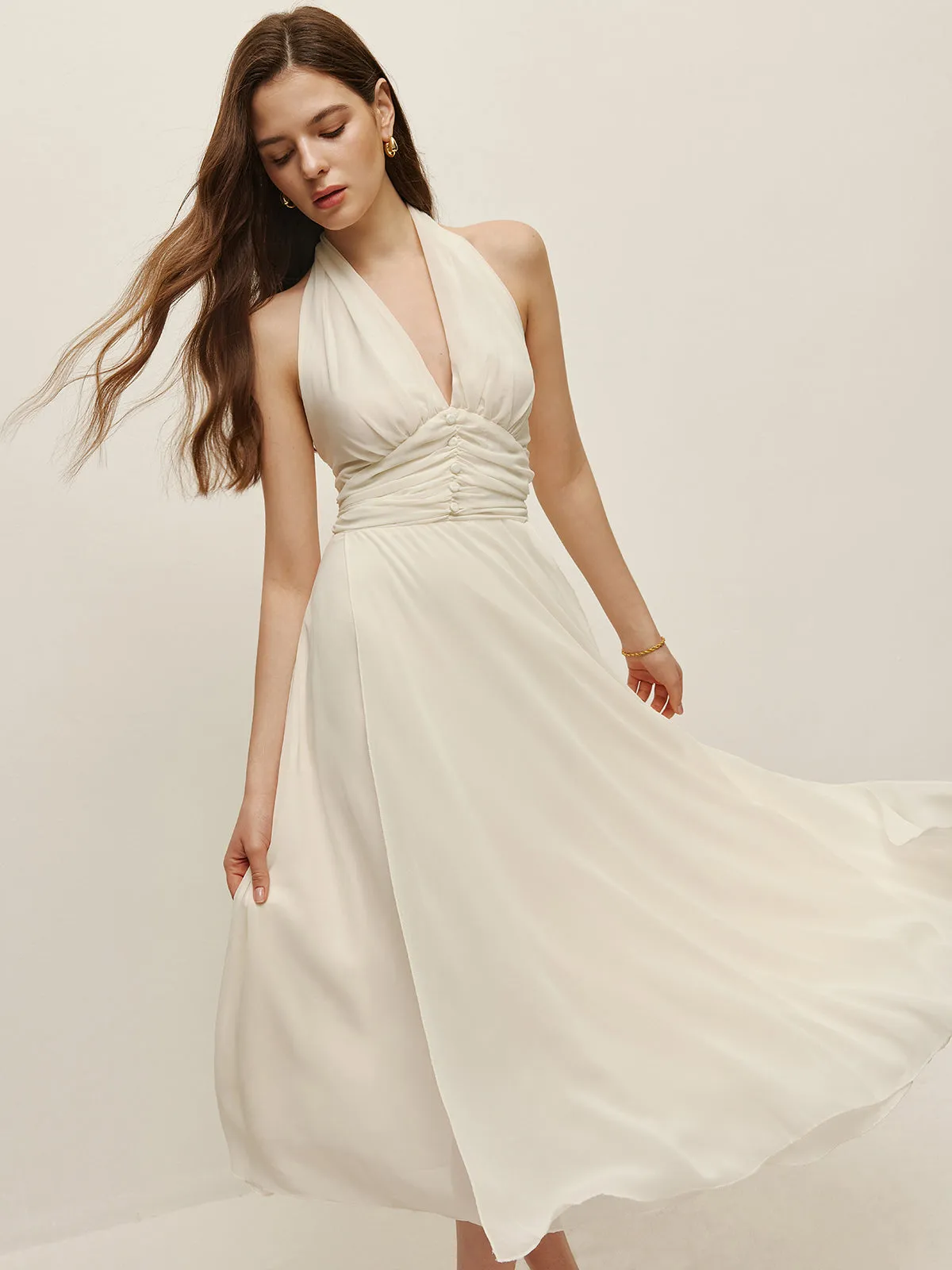 Halter Adjustable Straps Zipper V-Neck Long Dress sold by COMMENSE product image thumbnail 3