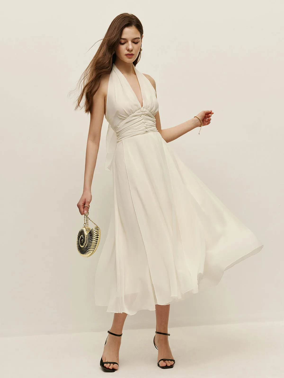 Halter Adjustable Straps Zipper V-Neck Long Dress sold by COMMENSE