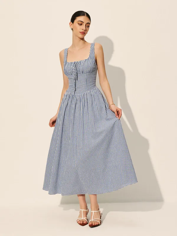 Cotton Checkerboard Tie-Front Dress sold by COMMENSE