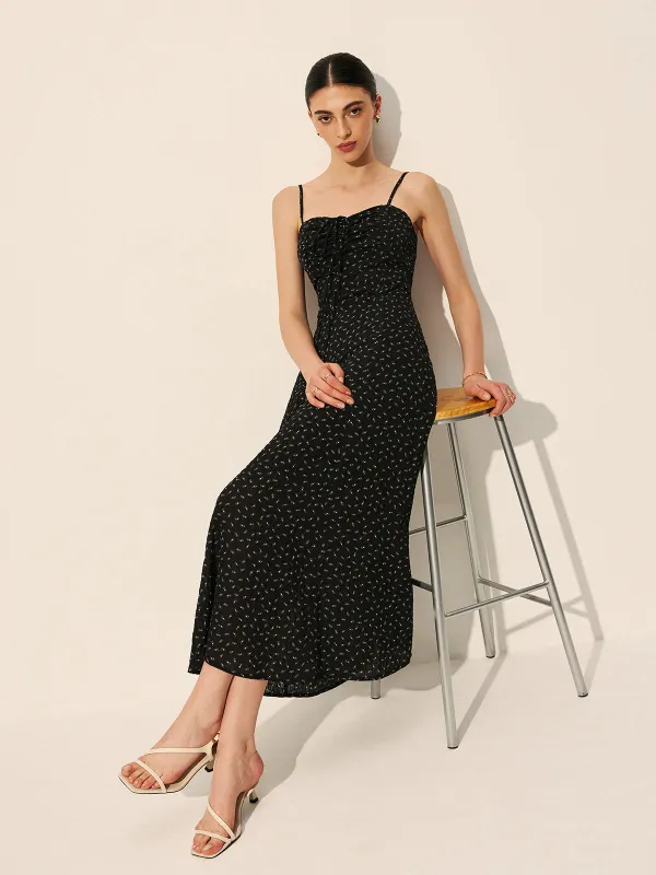 Polka Dot Zipper Drawstring Dress sold by COMMENSE