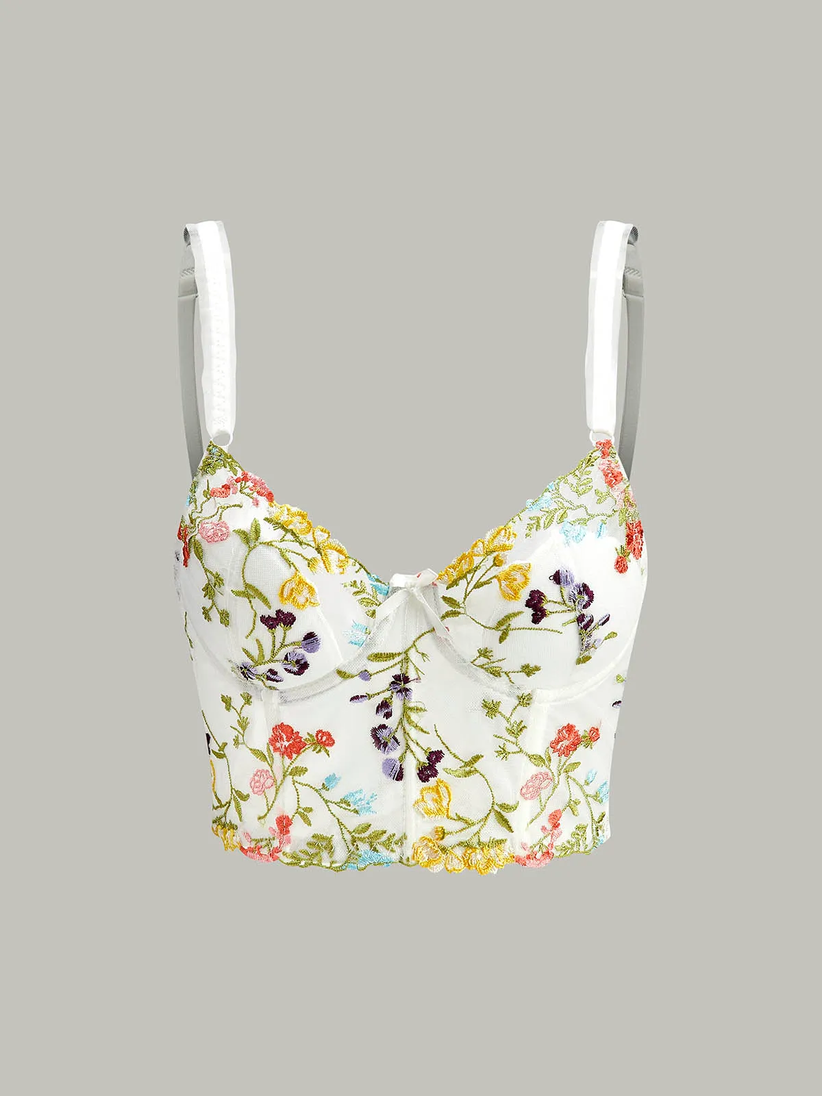 Semi-Sheer Embroidery Mesh Corset sold by COMMENSE