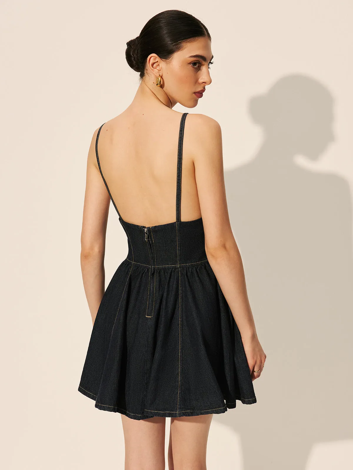 Backless Denim Flare Dress sold by COMMENSE product image thumbnail 3