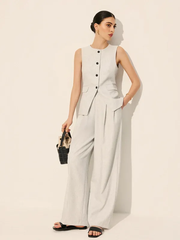 Mid-Waist Pleated Wide-Leg Pants sold by COMMENSE