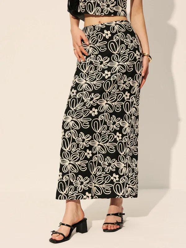 Embroidered Floral Split Skirt made by COMMENSE