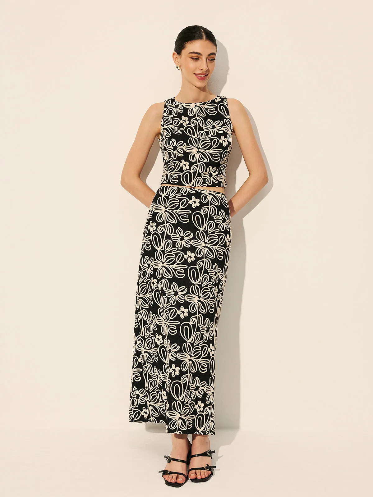 Embroidered Floral Split Skirt sold by COMMENSE product image thumbnail 2