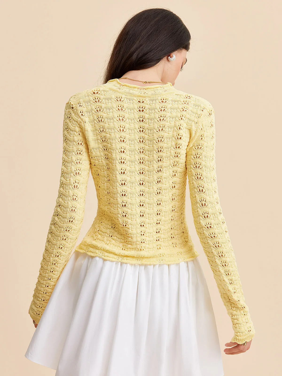 Tie-Front Crochet Knit Cardigan sold by COMMENSE product image thumbnail 4