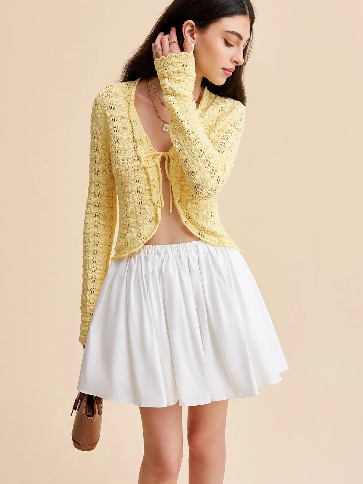 Tie-Front Crochet Knit Cardigan sold by COMMENSE product image thumbnail 5