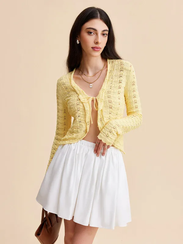Tie-Front Crochet Knit Cardigan sold by COMMENSE