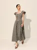 Checkerboard Puff Sleeve Dress sold by COMMENSE