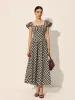 Checkerboard Puff Sleeve Dress sold by COMMENSE