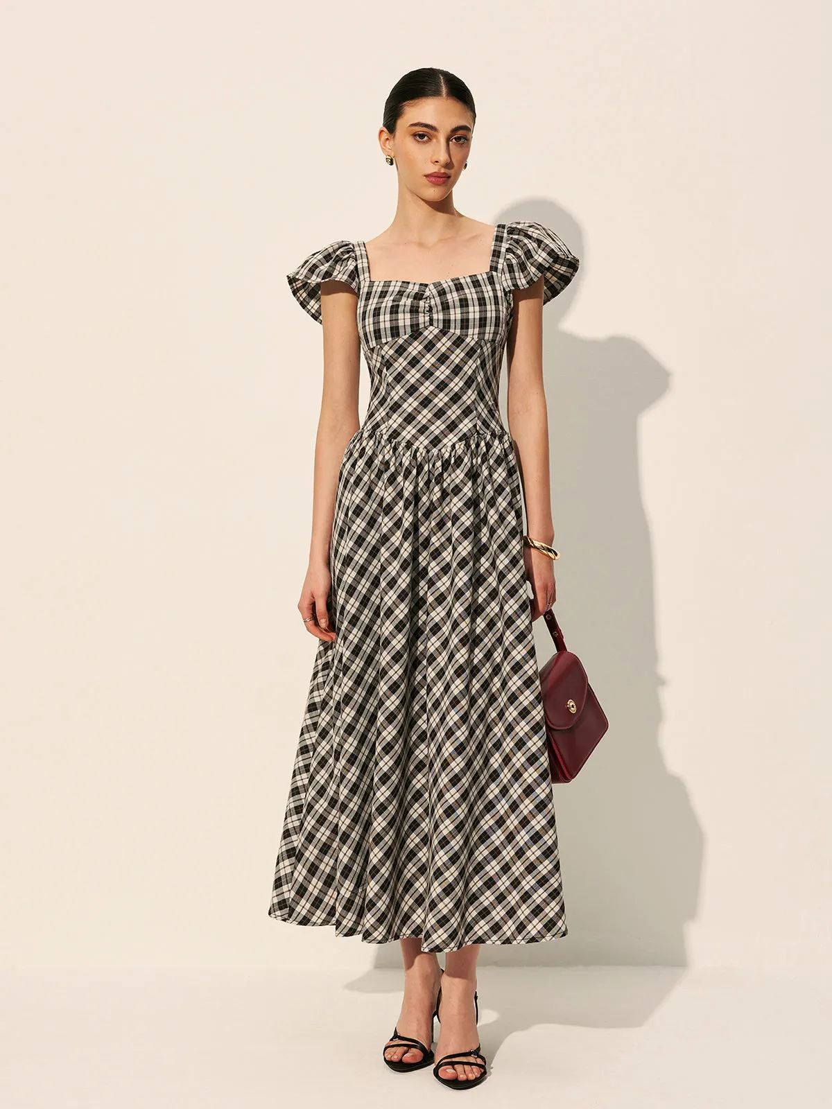 Checkerboard Puff Sleeve Dress sold by COMMENSE product image thumbnail 3