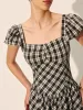Checkerboard Puff Sleeve Dress sold by COMMENSE