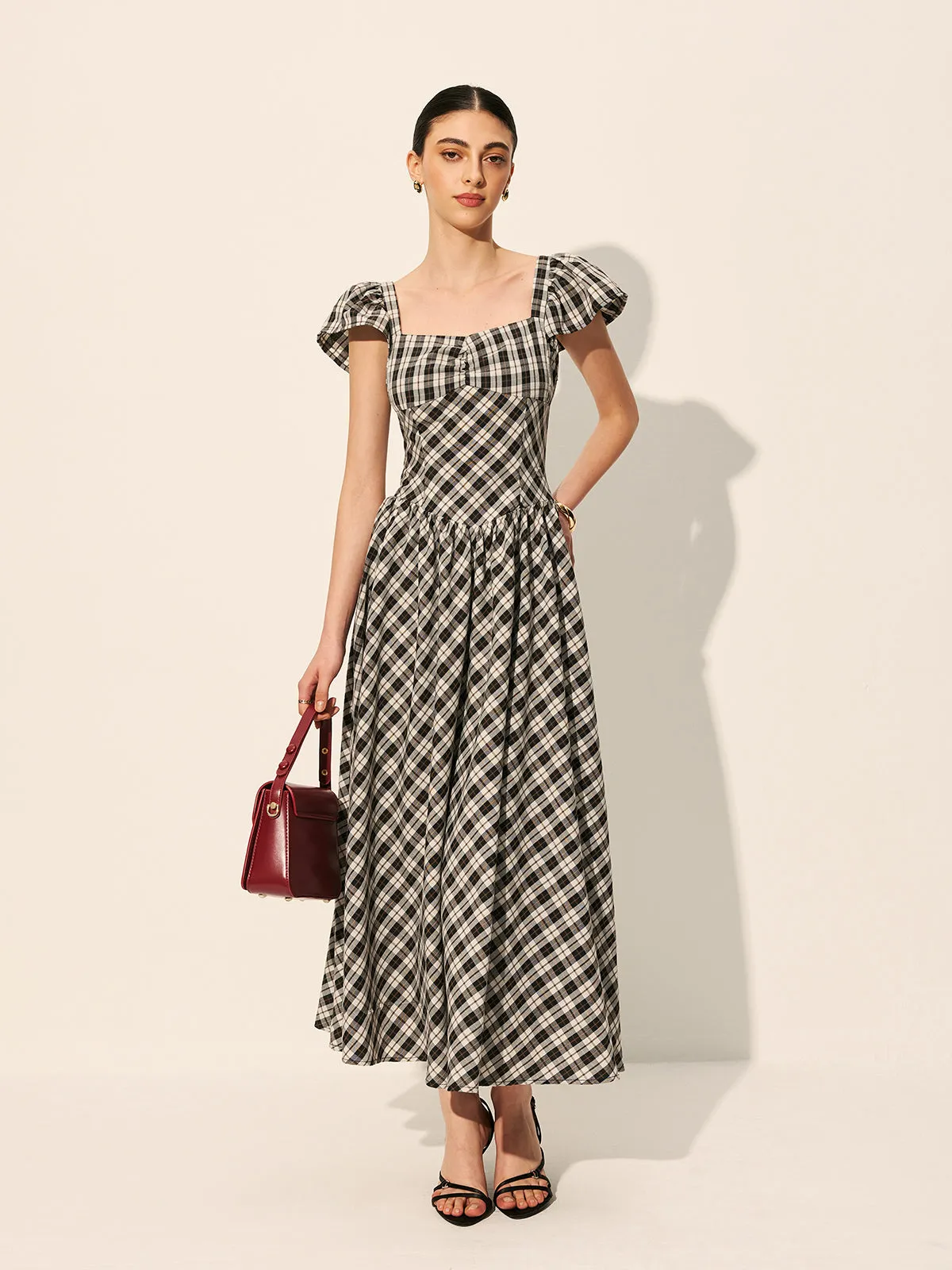Checkerboard Puff Sleeve Dress sold by COMMENSE product image thumbnail 2