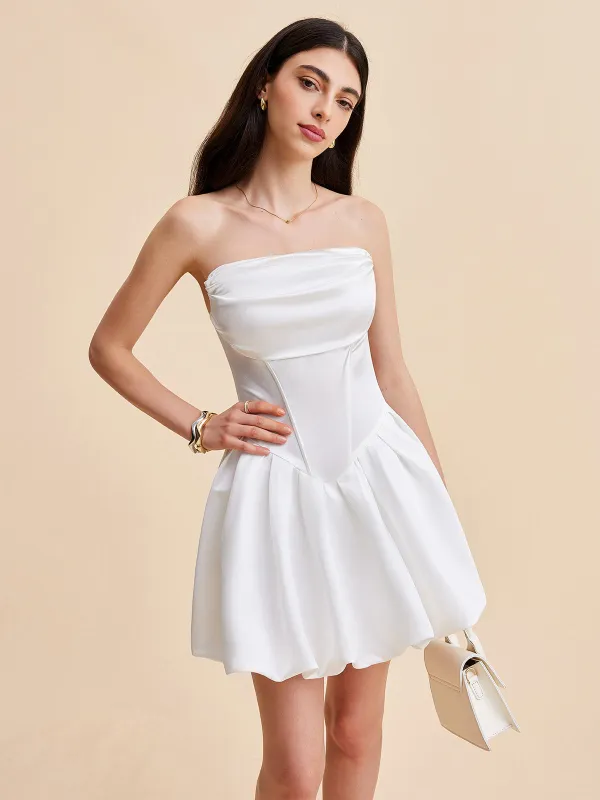 Semi-Sheer Satin Strapless Bubble Dress sold by COMMENSE