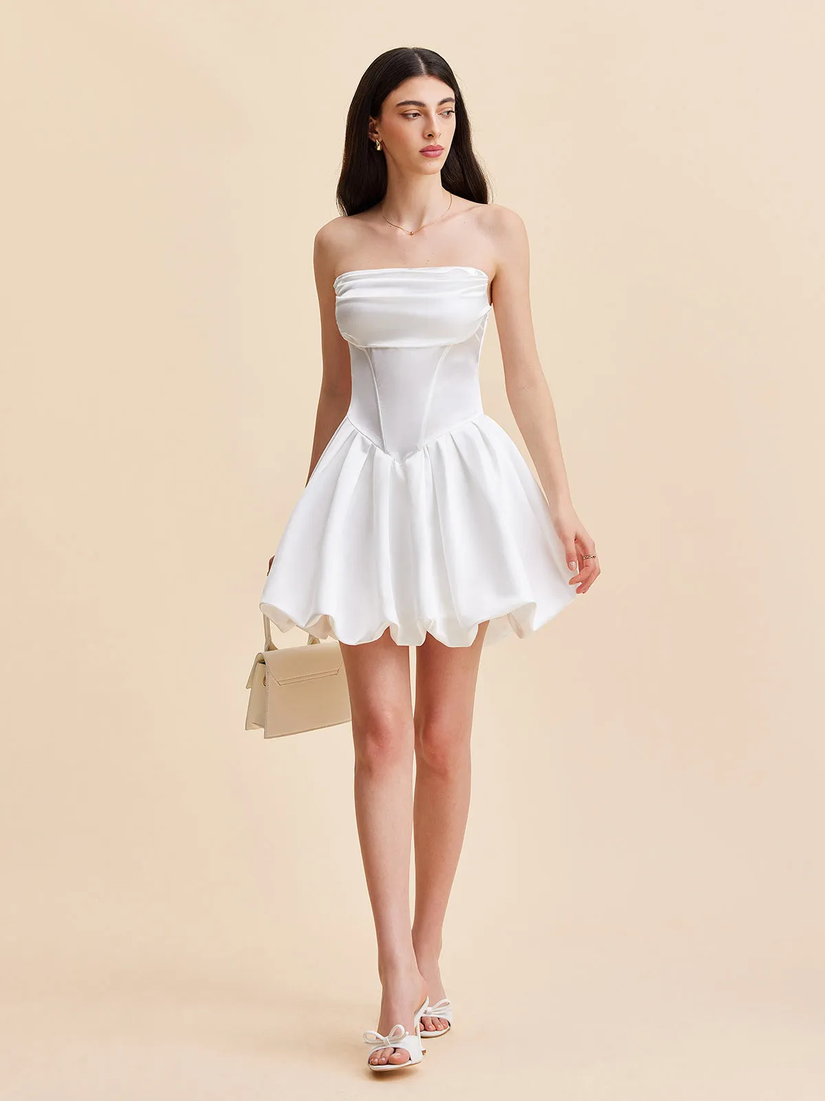 Semi-Sheer Satin Strapless Bubble Dress sold by COMMENSE product image thumbnail 2