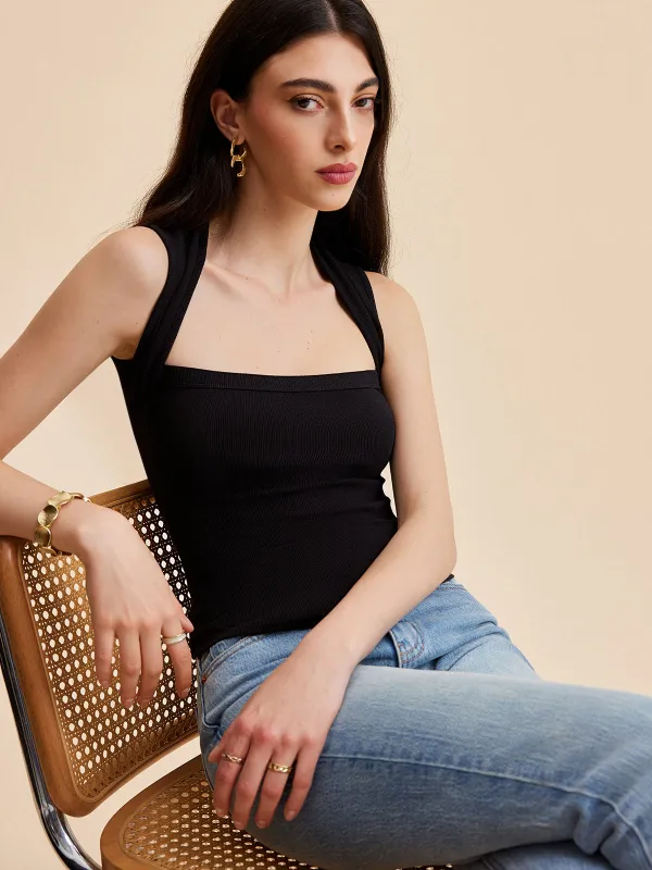 Square Neck Ribbed Tank Top sold by COMMENSE