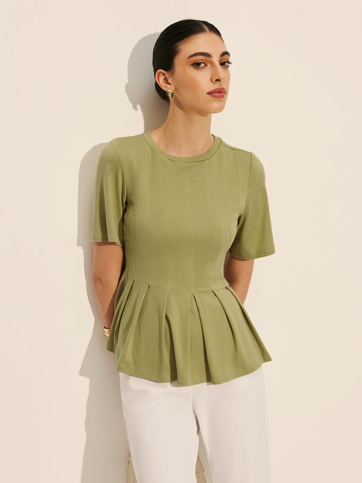 Pleated Peplum Ribbed Top sold by COMMENSE product image thumbnail 4