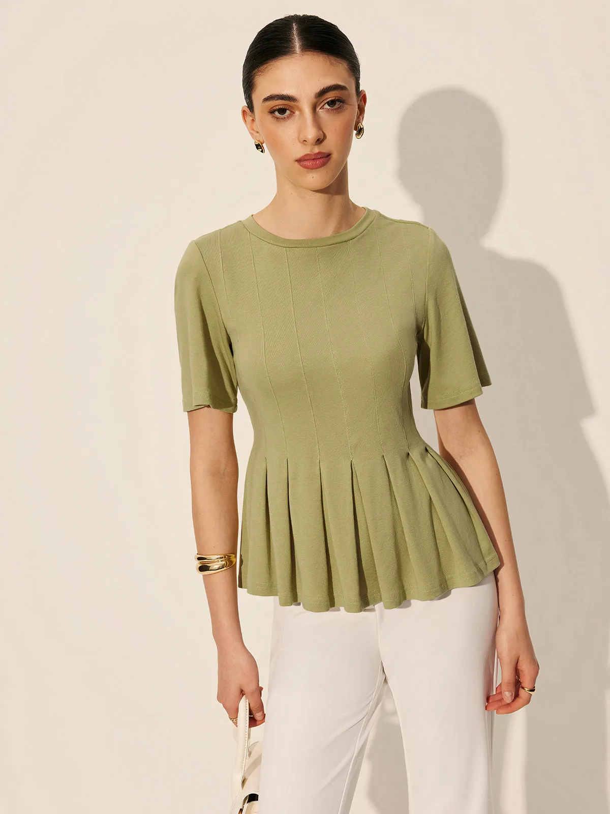 Pleated Peplum Ribbed Top sold by COMMENSE product image thumbnail 3